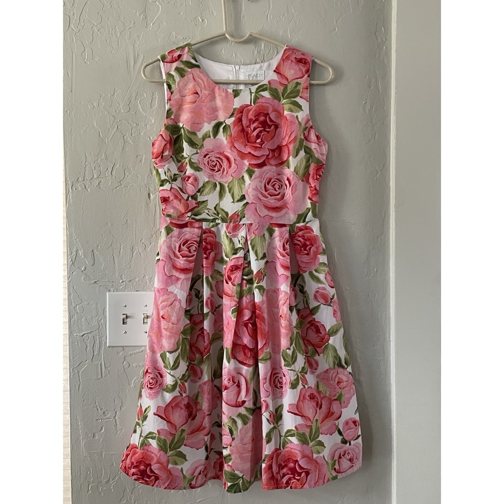 Place women's size XSmall white & hot pink rose floral print sleevless dress